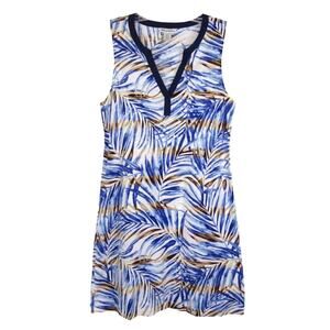 TOMMY BABAMA Mai Le Lei Blue Tropical Palm Summer Shift Dress Size Small